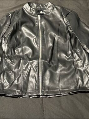 Black Faux Leather Moto Jacket - Women